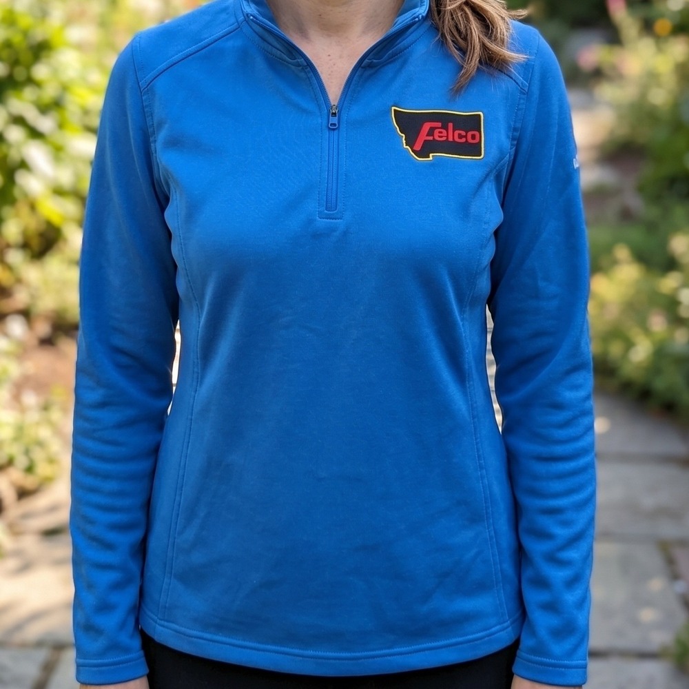 The North Face Womens Quarter Zip Pullover Blue Montana Felco Patch 4696
